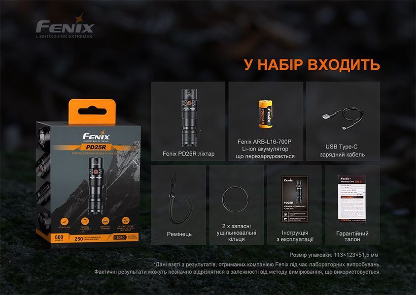 Ручний тактичний ліхтарик Fenix PD25R 800лм Type-C (Чорний)