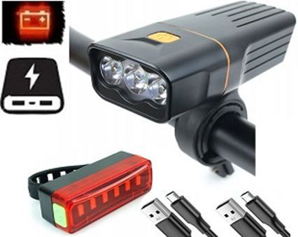 Велоліхтар + габарит QX-T3306 (3xXML-T6 + габарит-6SMD) + PowerBank + microUSB (3 режими та 4 режими)