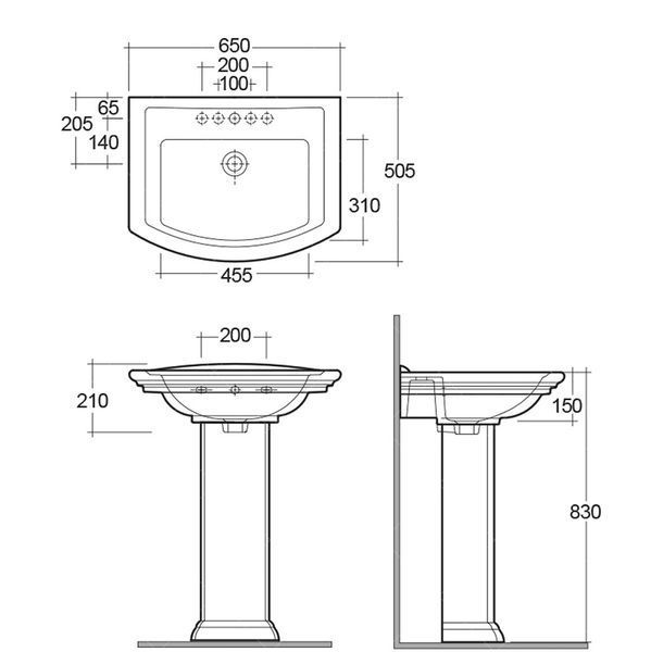 Раковина RAK Ceramics Washington комплект з ніжкою 650x210x505 мм (RAK0045) Білий