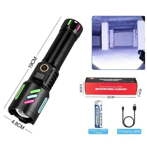Ручний ліхтарик 1143-PM10-TG zoom LCD Type-C + PowerBank.(1x18650) 5 режимів