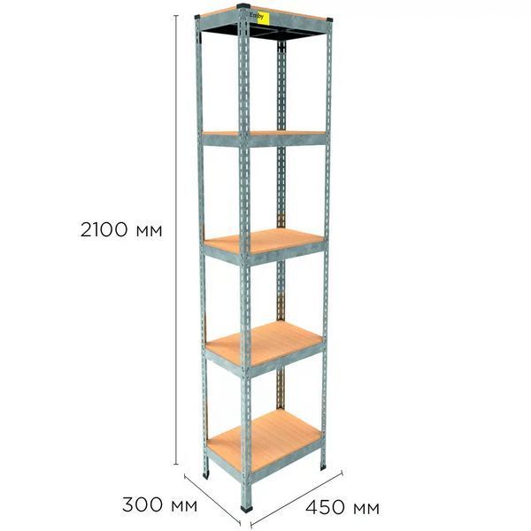 Металевий стелаж Emby Light Series (розмір 2100х450x300мм) 5 полиць ДСП до 100кг Оцинкований