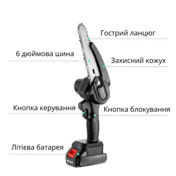 Цепная мини пила Galimet 6" 21V + 2 аккумулятора + бокс