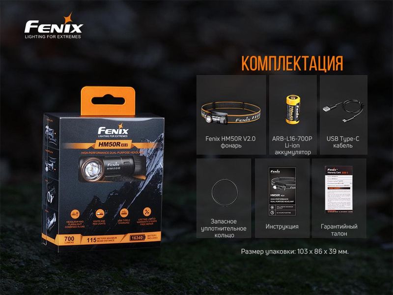 Налобный фонарь Fenix HM50R V2.0 700лм (6 режимов) алюминиевый Черный