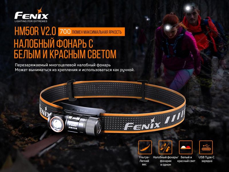 Налобный фонарь Fenix HM50R V2.0 700лм (6 режимов) алюминиевый Черный