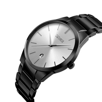 Чоловічий наручний годинник Skmei 9140 чорні з сріблястим циферблатом