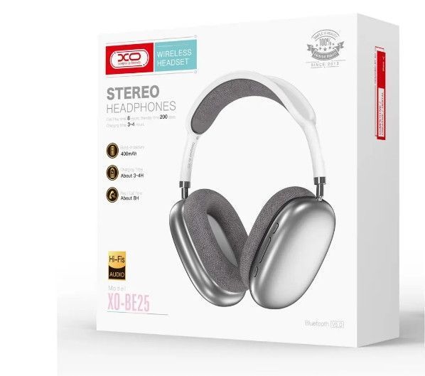 Навушники стерео гарнітура XO BE25 Bluetooth (Сріблястий)