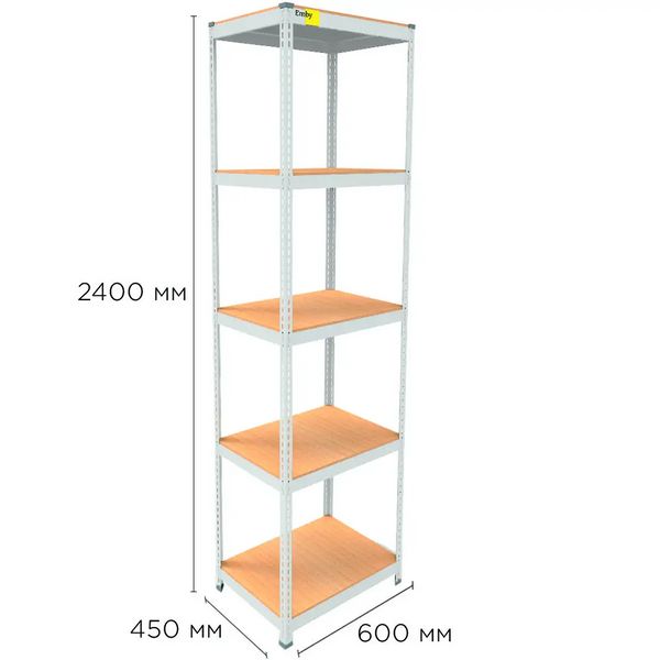 Металлический стеллаж Emby Light Series (размер 2400х600x300мм) 5 полок ДСП до 100кг Белый